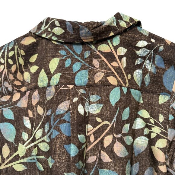 Denim & Co. Womens Top Medium Brown Leaf Print Button Up Shirt Long Sleeve NWOT - Picture 9 of 12